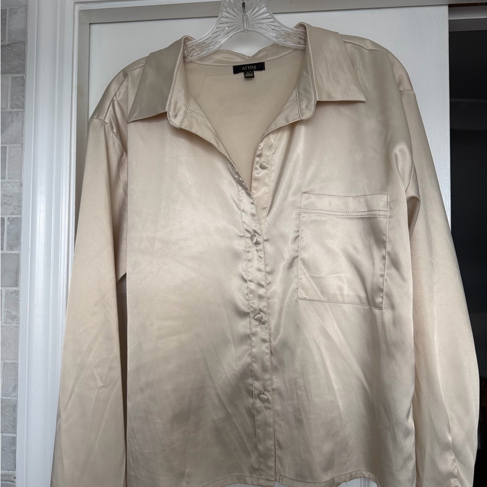 AFRM Cream Satin Button-Down Shirt